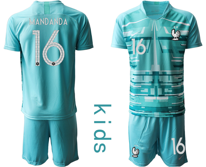 2021 European Cup France lake blue Youth goalkeeper #16 soccer jerseys